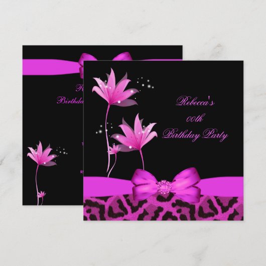 Birthday Party Hot Pink Leopard Kaart (Voorkant / Achterkant)