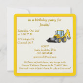 Birthday Party Invision with Backhoe Kaart (Achterkant)