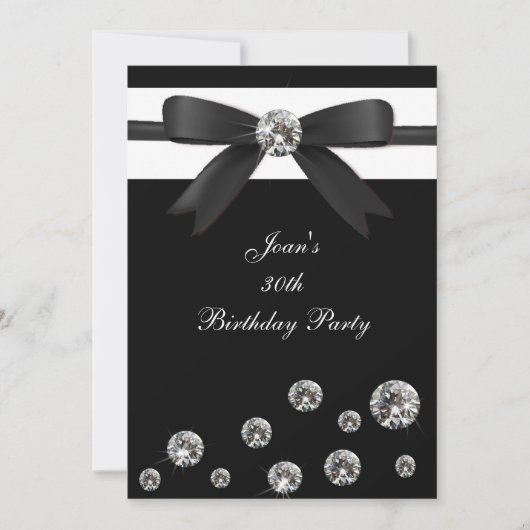 Birthday Party Invitation Black Diamond Bow Design Kaart (Voorkant)