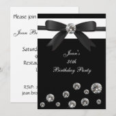 Birthday Party Invitation Black Diamond Bow Design Kaart (Voorkant / Achterkant)