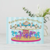 Birthday Party INVITATION - Carrousel - Children Kaart (Staand voorkant)