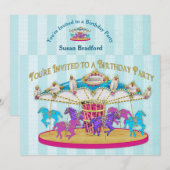 Birthday Party INVITATION - Carrousel - Children Kaart (Voorkant / Achterkant)