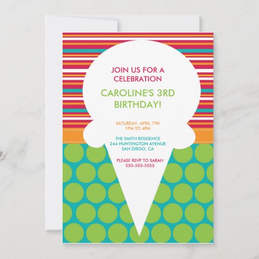 Birthday Party Invitation Colorful Ice Cream Cone Kaart (Voorkant)