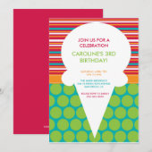 Birthday Party Invitation Colorful Ice Cream Cone Kaart (Voorkant / Achterkant)