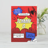 Birthday Party Invitation Comic Spider Theme  (Debout devant)