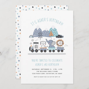 Birthday Party Invitation Cute Animal Train Kaart