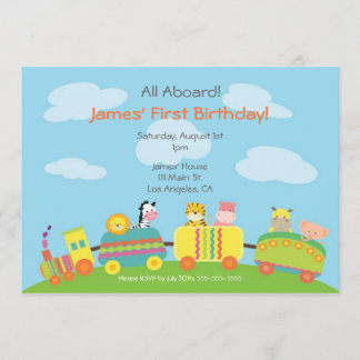 Birthday Party Invitation Cute Animal Train Kaart