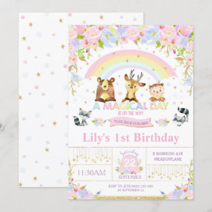 Birthday Party Invitation Floral Woodland Animals Kaart