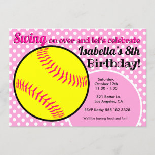 Birthday Party Invitation Girl's Pink Softball Kaart