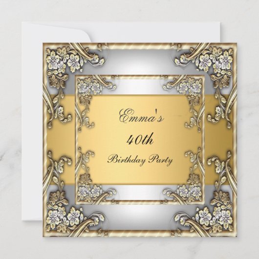 Birthday Party Invitation Gold en Silver Kaart (Voorkant)