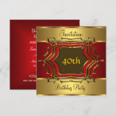 Birthday Party Invitation Gold Red Kaart (Voorkant / Achterkant)