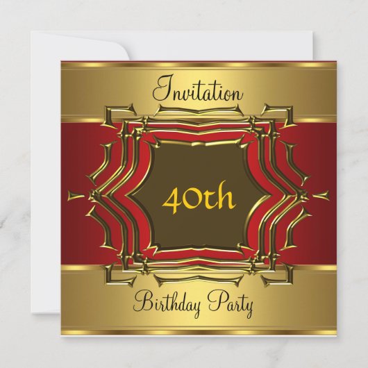 Birthday Party Invitation Gold Red Kaart (Voorkant)