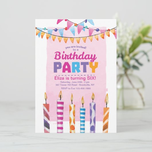 Birthday Party Invitation Kaart (Staand voorkant)