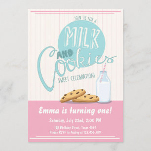 Birthday Party Invitation Milk and Cookies Invite Kaart