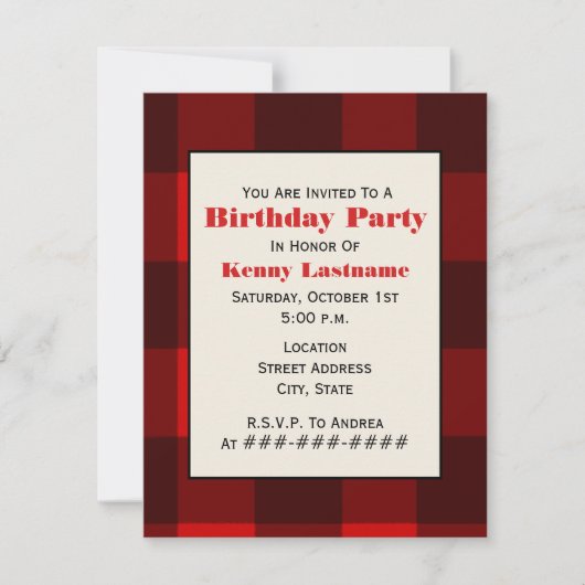 Birthday Party Invitation Red & Black Kaart (Voorkant)