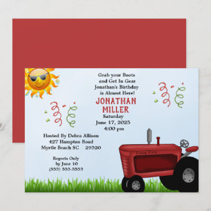 Birthday Party Invitation Red Boerderij Tractor Kaart