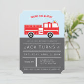 Birthday Party Invitation Red Fire Engine Kaart (Staand voorkant)
