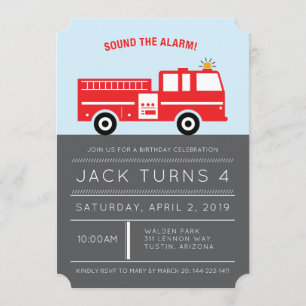 Birthday Party Invitation Red Fire Engine Kaart