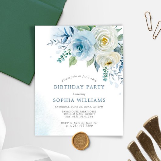 Birthday Party Invitation Roos Dusty Blue