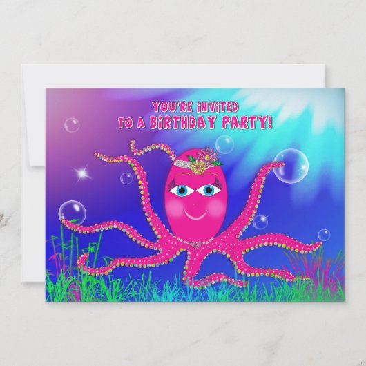 Birthday Party Invitation, Sassy Octopus Kaart (Voorkant)