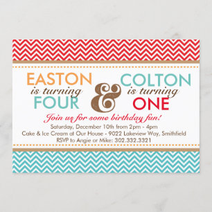 Birthday Party Invitation Sibling Chevron (Boys) Kaart