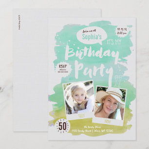 Birthday Party Invitation Women Waterverf Kaart