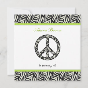 Birthday party Invitation Zebra Print Sign Kaart