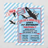 Birthday Party Invitations Retro Airplane Kaart (Voorkant / Achterkant)