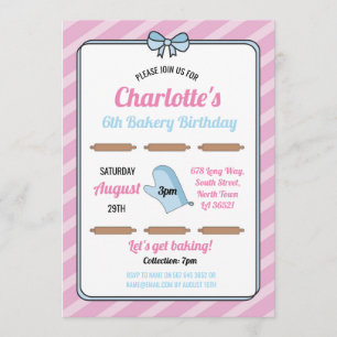 Birthday Party Invite Bakery Birthday Pink Cook Kaart