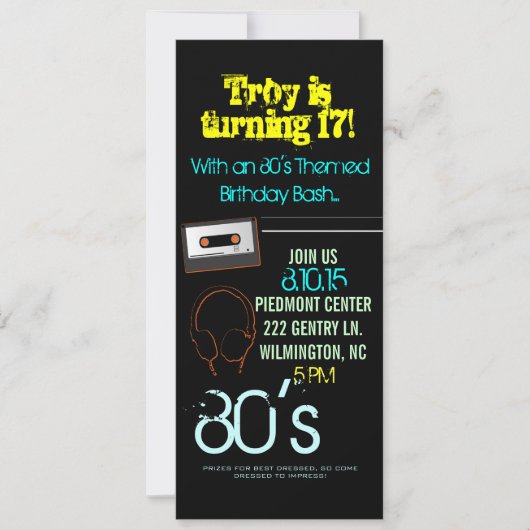 Birthday Party Invite | Thema II van 80 |Hem-zwart Kaart (Voorkant)