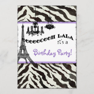 Birthday Party Invite, Zebra, Eiffeltoren Kaart