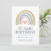 Birthday party Kind Boho Rainbow Gold Kaart (Staand voorkant)