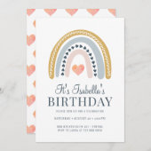 Birthday party Kind Boho Rainbow Gold Kaart (Voorkant / Achterkant)
