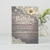 Birthday Party Lace Sunflower Wood & String Lights Kaart (Staand voorkant)