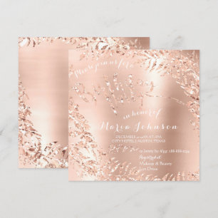 Birthday Party Leafs Wreath Glam Pink Rose Gold Kaart
