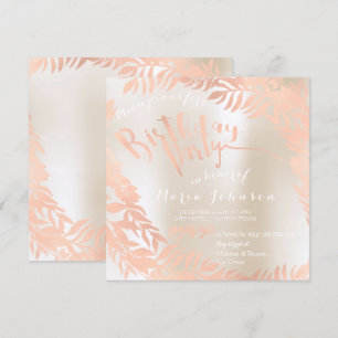 Birthday Party Leafs Wreath Ivory Pearl Roos Gold Kaart