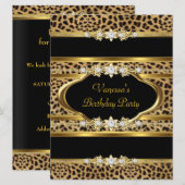 Birthday Party Leopard Gold Black Kaart (Voorkant / Achterkant)