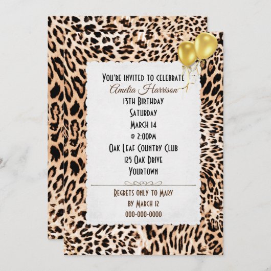 Birthday Party Leopard Pattern Kaart (Voorkant / Achterkant)