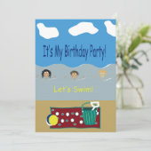 Birthday Party Let's Swim Kaart (Staand voorkant)