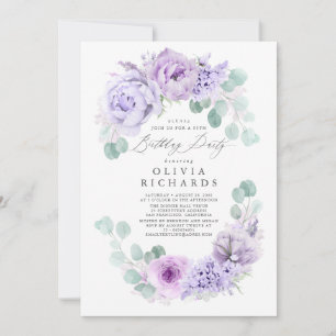 Birthday Party light Purple Flowers Kaart