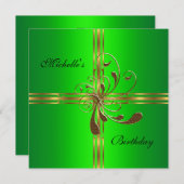 Birthday Party Lime Green Gold Gift Bow Kaart (Voorkant / Achterkant)