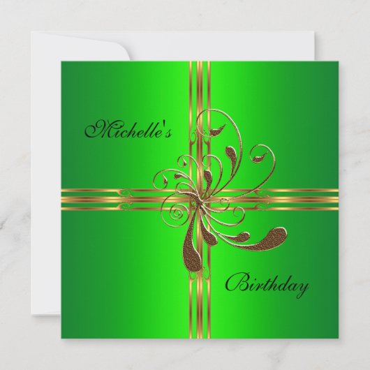 Birthday Party Lime Green Gold Gift Bow Kaart (Voorkant)