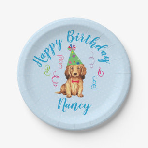 Birthday Party Longhaire Dachshund Papieren Bordje