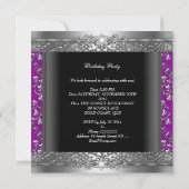Birthday Party Magenta Silver Damask Kaart (Achterkant)