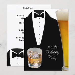 Birthday Party Mans Mannen Beer Scotch Tuxedo Kaart