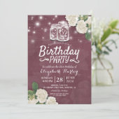 Birthday Party Mason Jars Hydrangea String Lights Kaart (Staand voorkant)