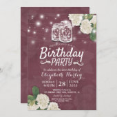 Birthday Party Mason Jars Hydrangea String Lights Kaart (Voorkant / Achterkant)