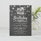 Birthday Party Mason Jars String Lights Chalkboard Kaart (Staand voorkant)