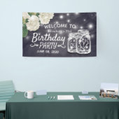 Birthday Party Mason Jars String Lights Flowers Spandoek (Beurs)