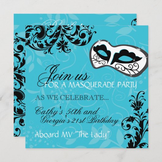Birthday Party Masquerade Invitation Kaart (Voorkant / Achterkant)